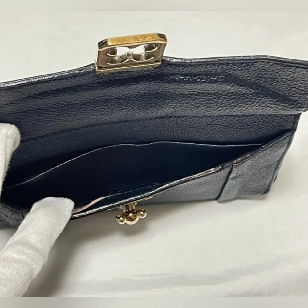 Chloe Black Leather Wallet with Gold-Tone Lock